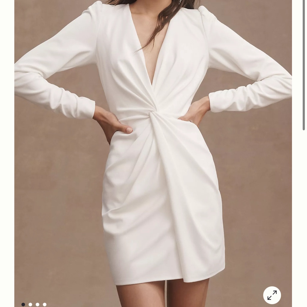 Tadashi Shoji Sabine Plunge V-Neck Twist-Front Long-Sleeve Mini Dress